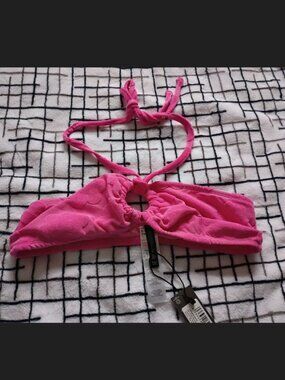 Pretty Little Thing Size 4 Pink Terry Cloth Bandeau Top New